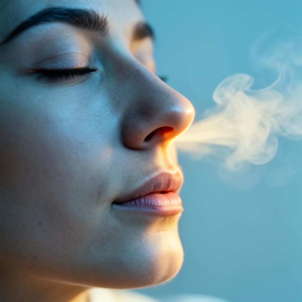 Close-up of peaceful nasal breathing